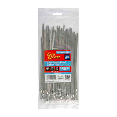 (image for) S/steel Cable Ties Ss304 4.6mm X 200mm Natural 100pc
