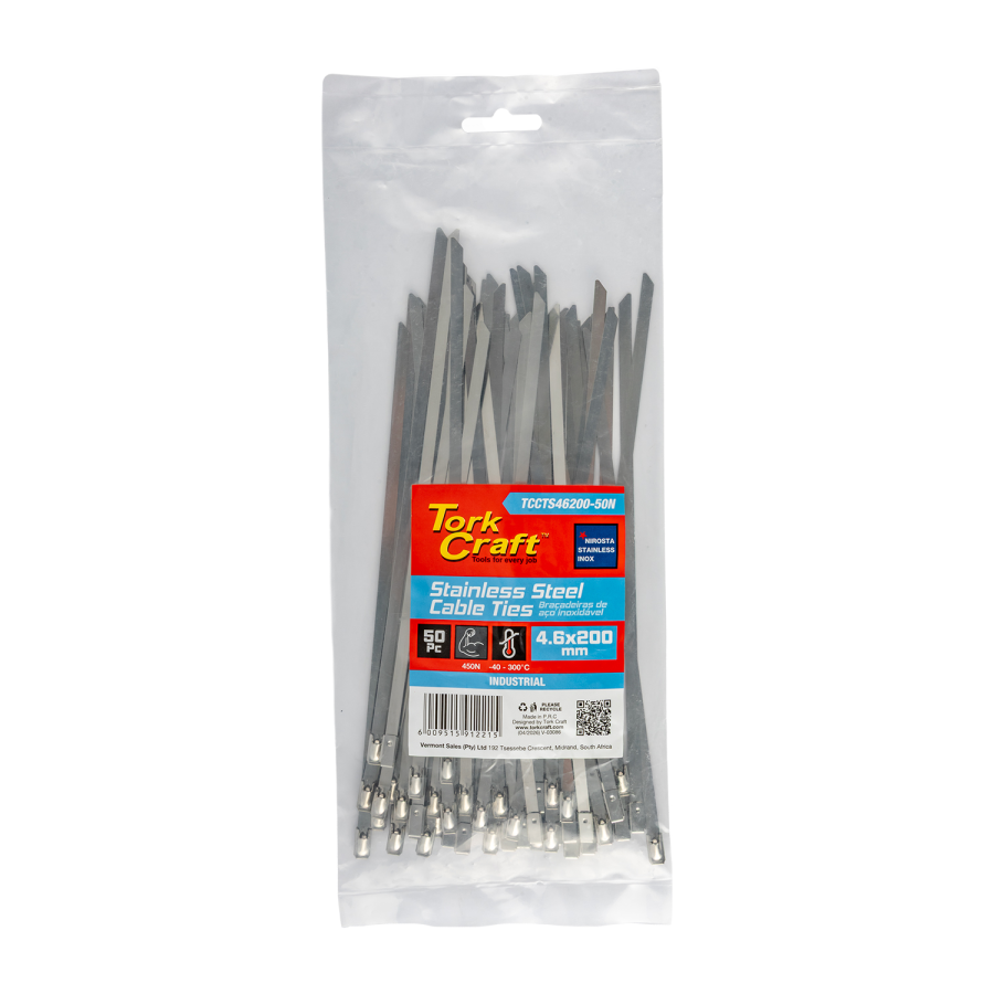 (image for) S/steel Cable Ties Ss304 4.6mm X 200mm Natural 50pc
