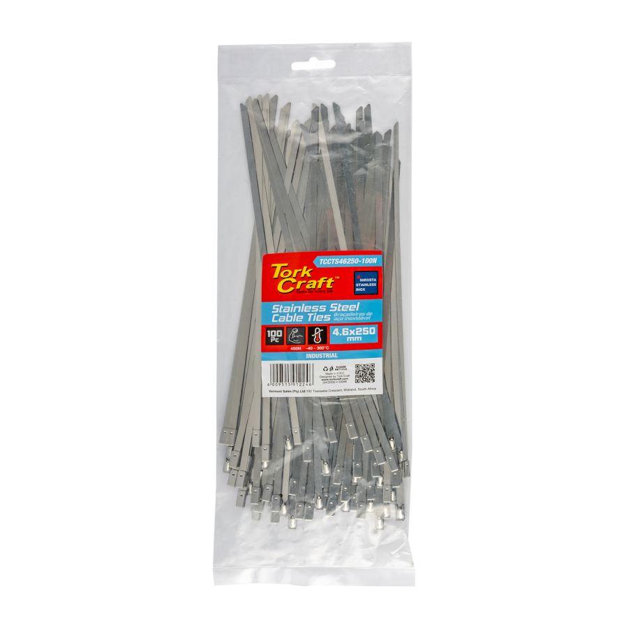 (image for) S/steel Cable Ties Ss304 4.6mm X 250mm Natural 100pc