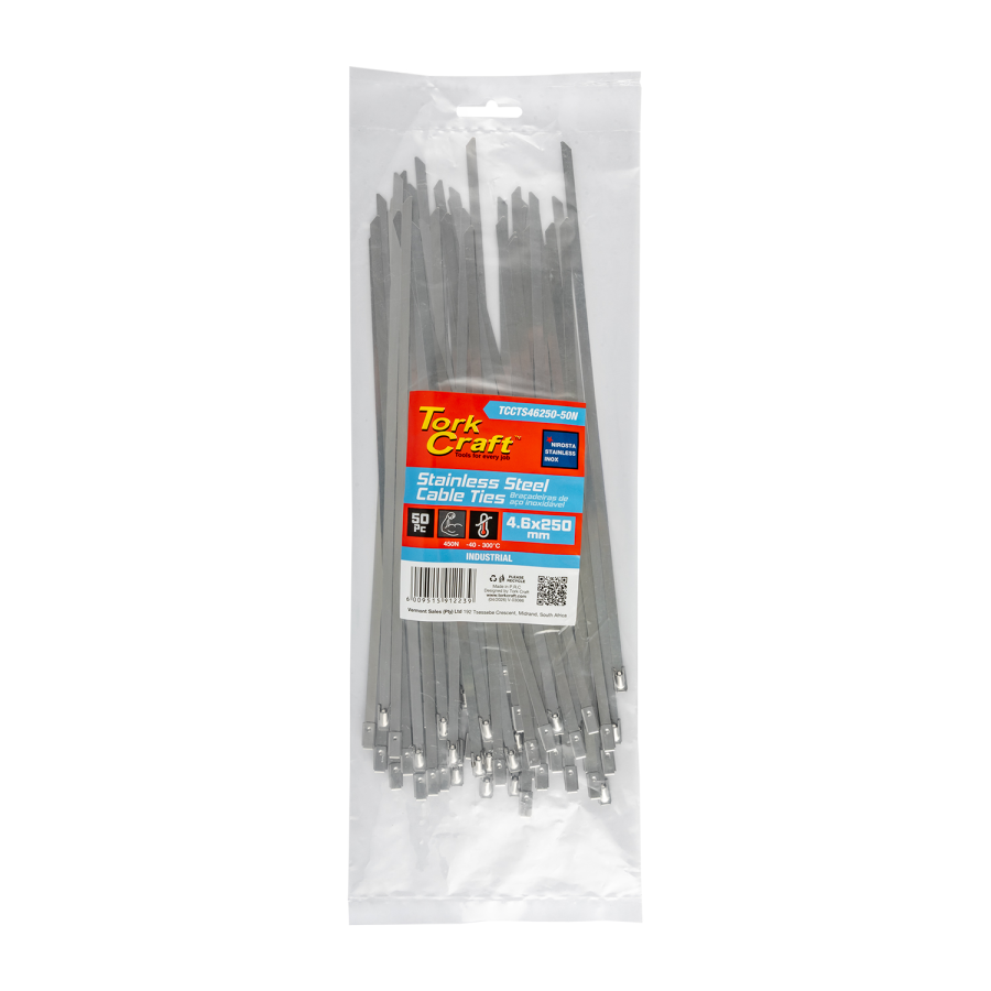 (image for) S/steel Cable Ties Ss304 4.6mm X 250mm Natural 50pc