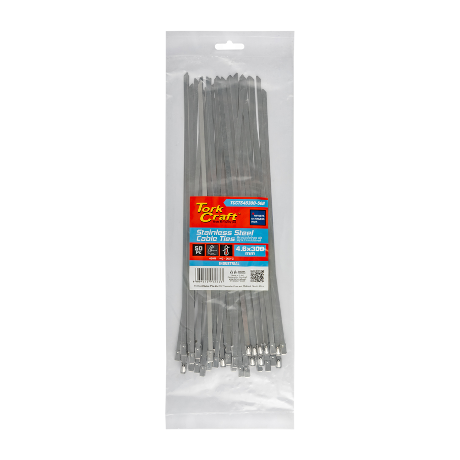 (image for) S/steel Cable Ties Ss304 4.6mm X 300mm Natural 50pc