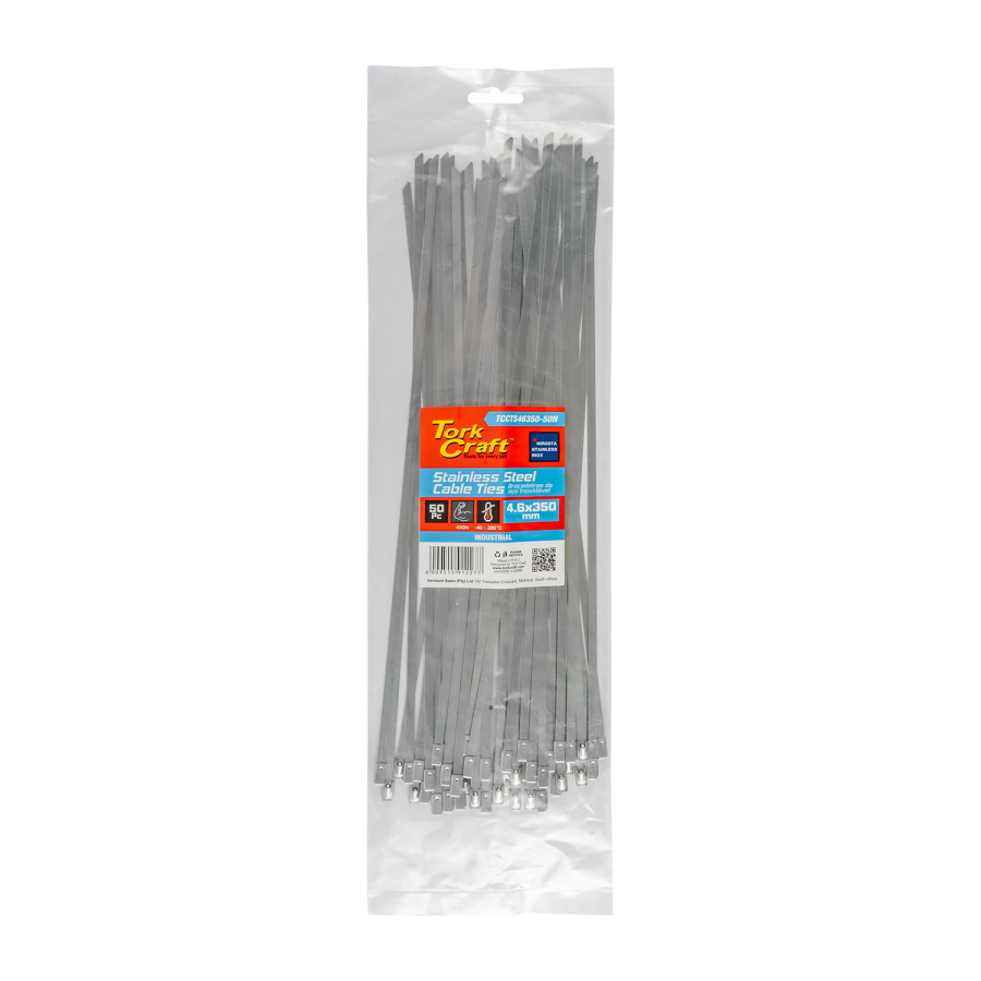 (image for) S/steel Cable Ties Ss304 4.6mm X 350mm Natural 50pc