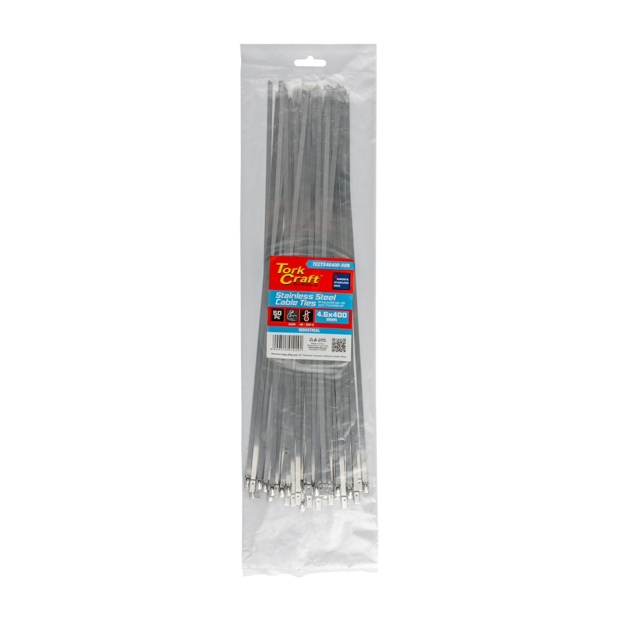 (image for) S/steel Cable Ties Ss304 4.6mm X 400mm Natural 50pc