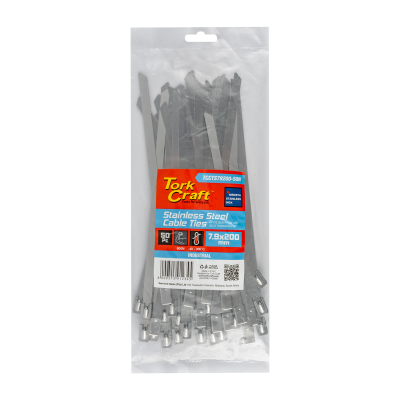 (image for) S/steel Cable Ties Ss304 7.9mm X 200mm Natural 50pc