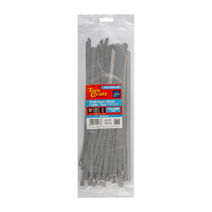 (image for) S/steel Cable Ties Ss304 7.9mm X 300mm Natural 50pc