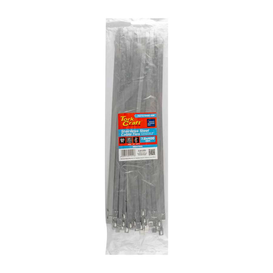 (image for) S/steel Cable Ties Ss304 7.9mm X 400mm Natural 50pc
