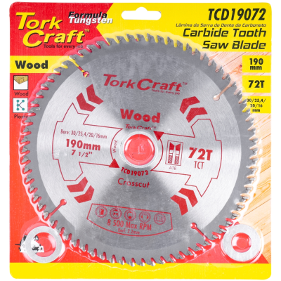 (image for) Blade Tct 190 X 72t 30/25.4/20/16mm General Purpose Cross Cut Smooth