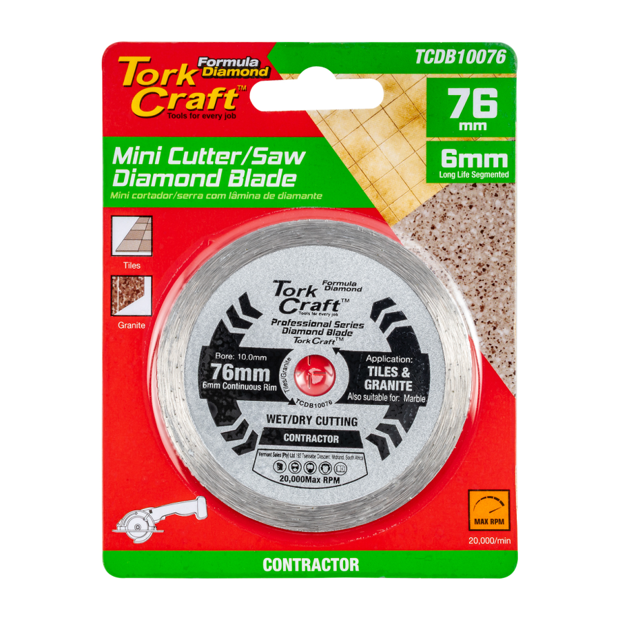 (image for) Diamond Blade 76mm X 10mm Cont. Rim Mini Cutter Saw