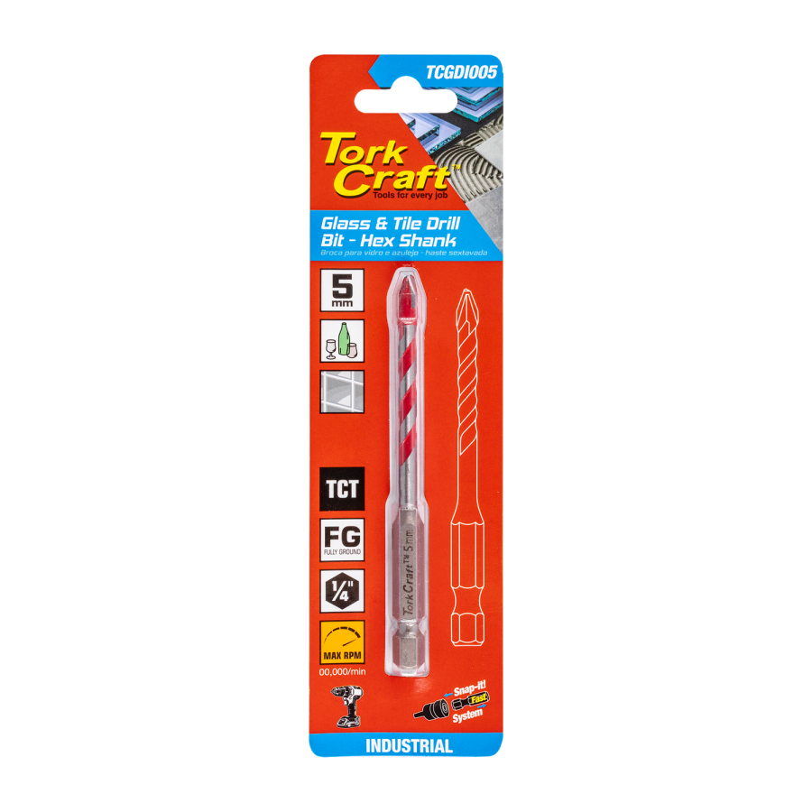 (image for) Glass & Tile Drill 5mm Hex Shank Industrial