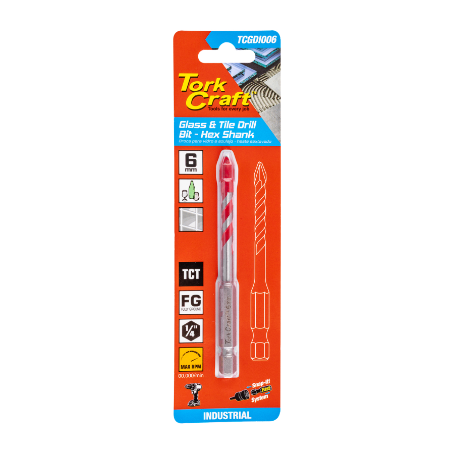 (image for) Glass & Tile Drill 6mm Hex Shank Industrial