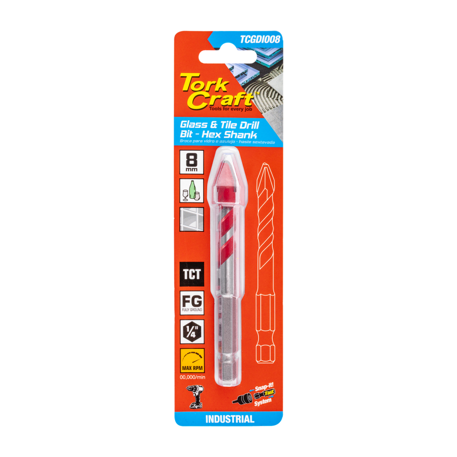 (image for) Glass & Tile Drill 8mm Hex Shank Industrial