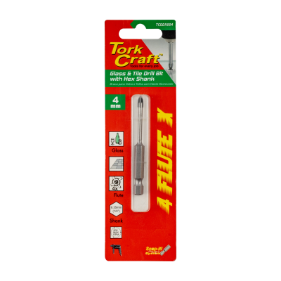 (image for) Glass & Tile Drill 4mm 4 Flute With Hex Shank