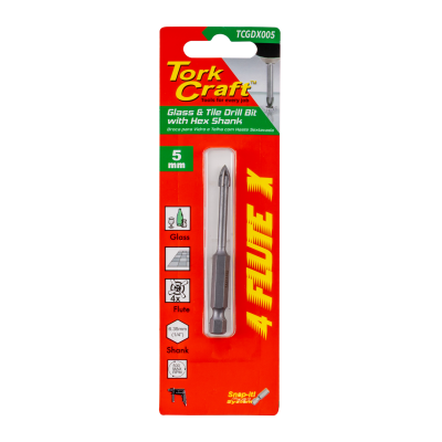 (image for) Glass & Tile Drill 5mm 4 Flute With Hex Shank