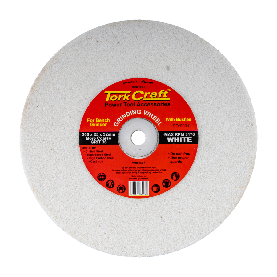 (image for) Grinding Wheel 200x25x32mm White Coarse 36gr W/bushes For Bench Grin