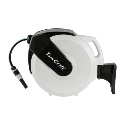 (image for) Tork Craft Retractable Water Hose Reel 20m x 13.5mm ID PVC Hose with Sprayer & Mount