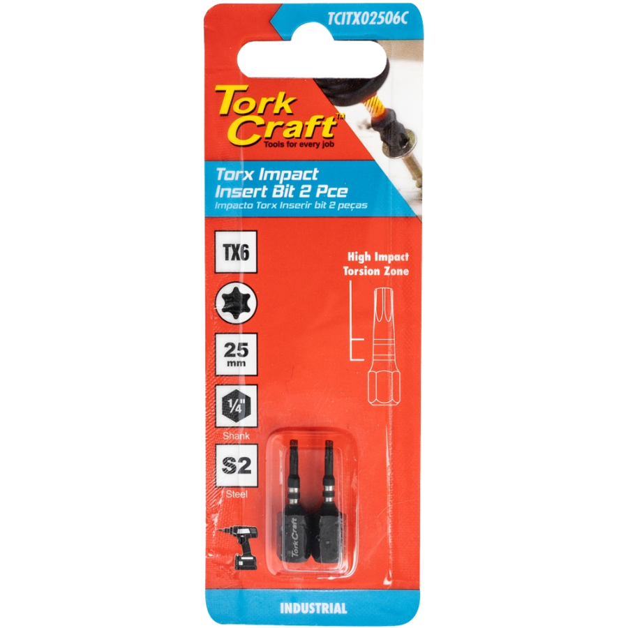 (image for) Torx Tx 6 Impact Insert Bit 25mm 2pc Carded