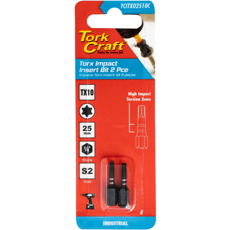 (image for) Torx Tx 10 Impact Insert Bit 25mm 2pc Carded