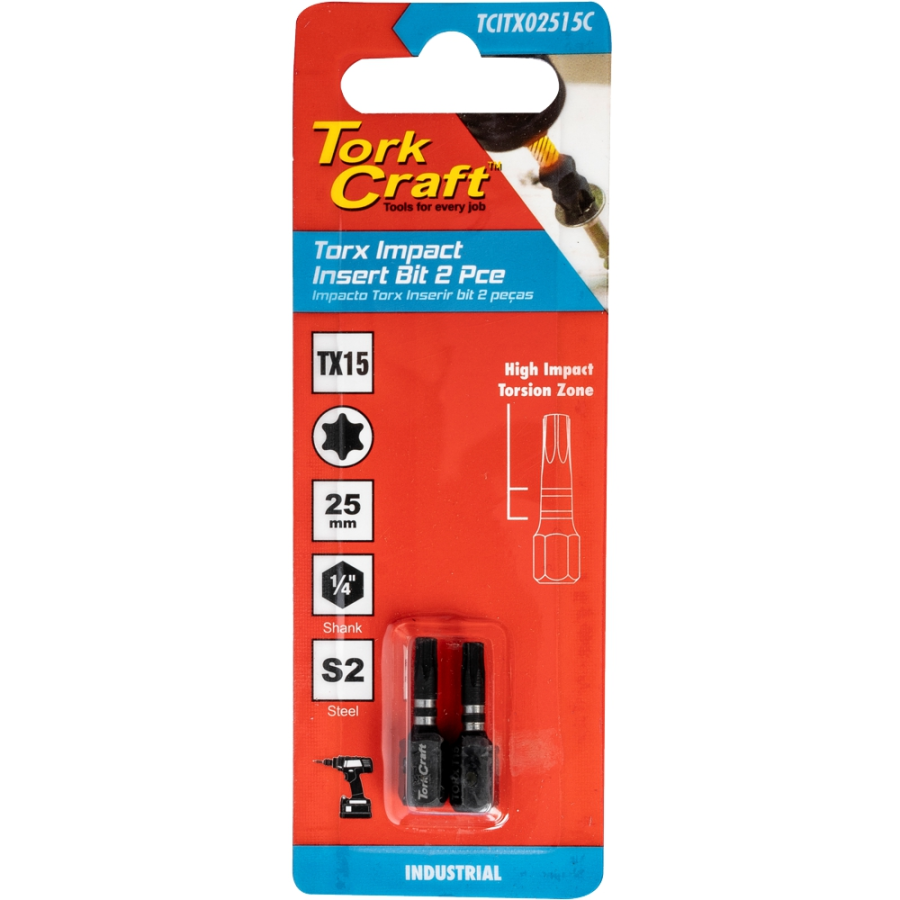 (image for) Torx Tx 15 Impact Insert Bit 25mm 2pc Carded