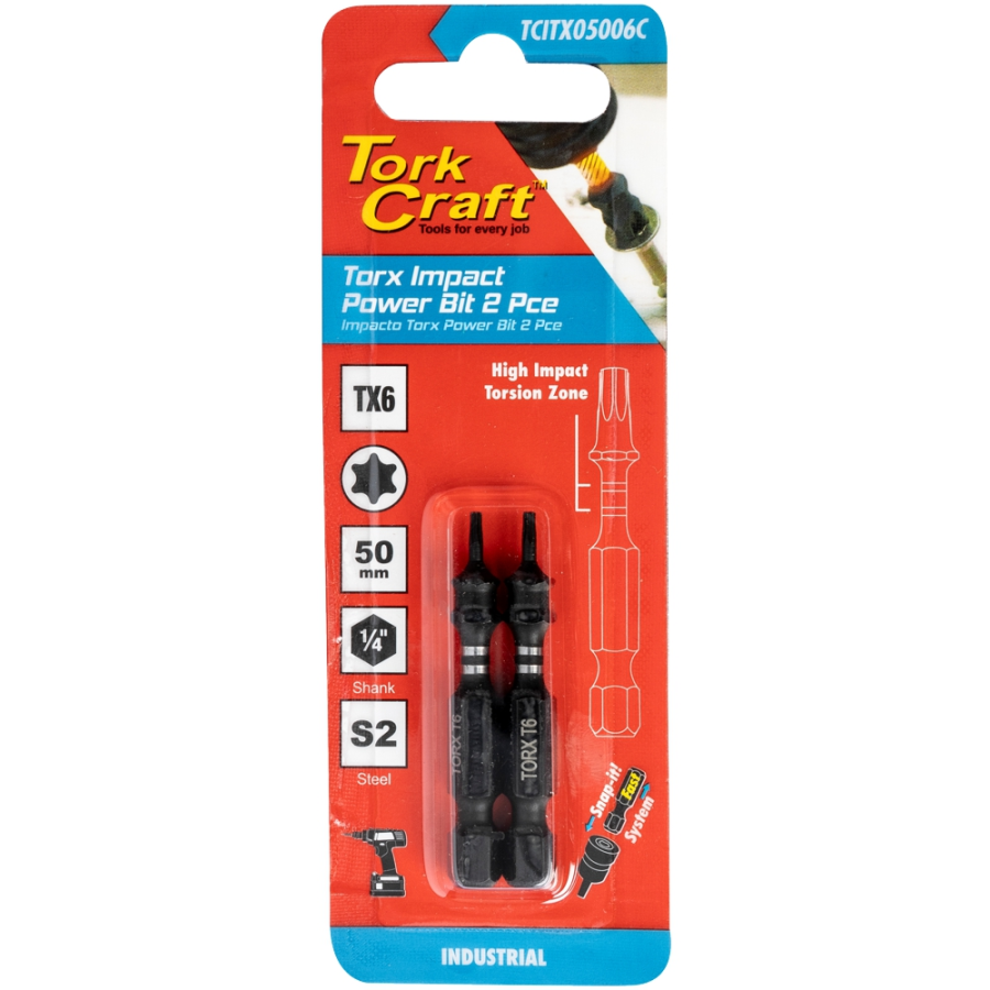 (image for) Torx Tx 6 Impact Power Bit 50mm 2pc Carded
