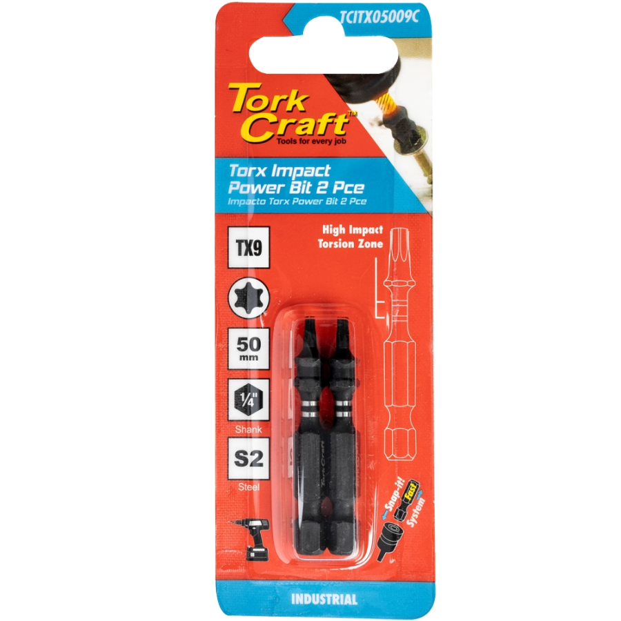 (image for) Torx Tx 9 Impact Power Bit 50mm 2pc Carded