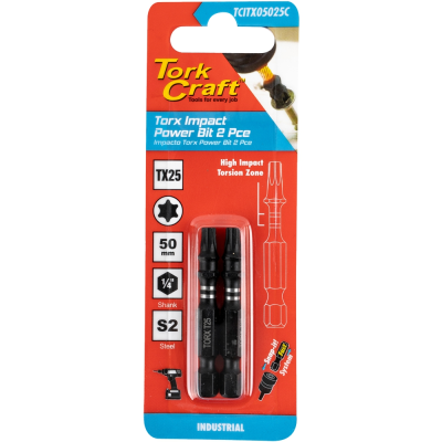 (image for) Torx Tx 25 Impact Power Bit 50mm 2pc Carded