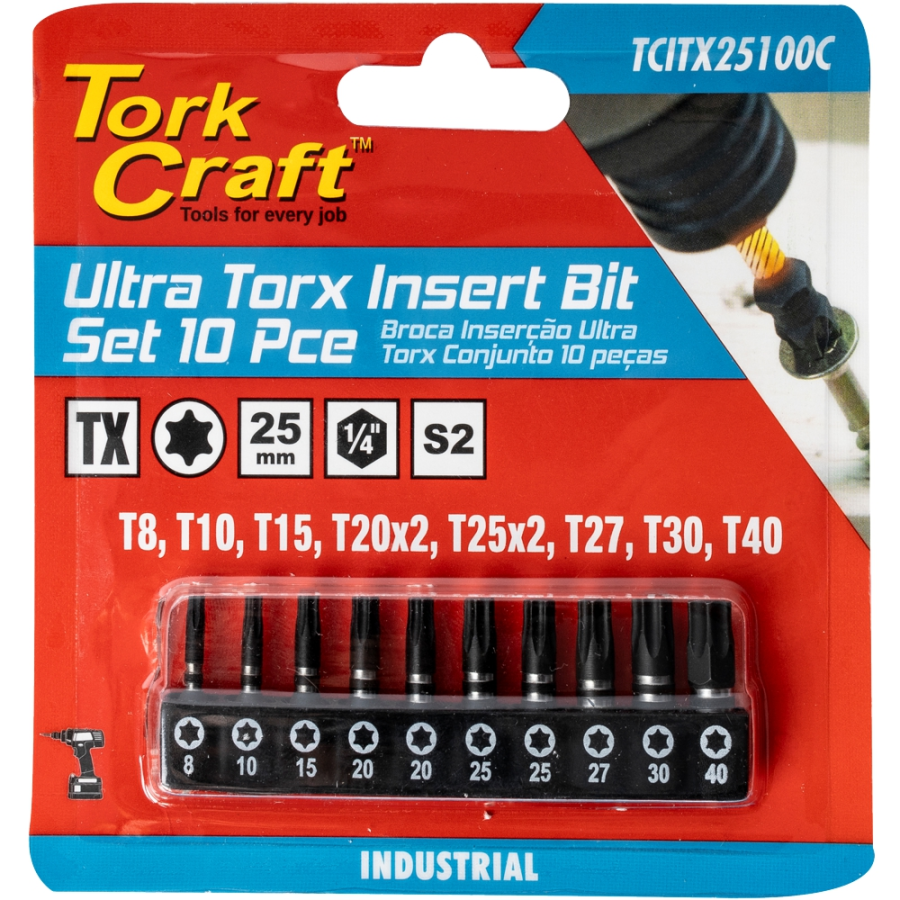 (image for) Torx Impact 10pc Insert Bit Set (t8, T10, T15, T20x2, T25x2, T27, T30,