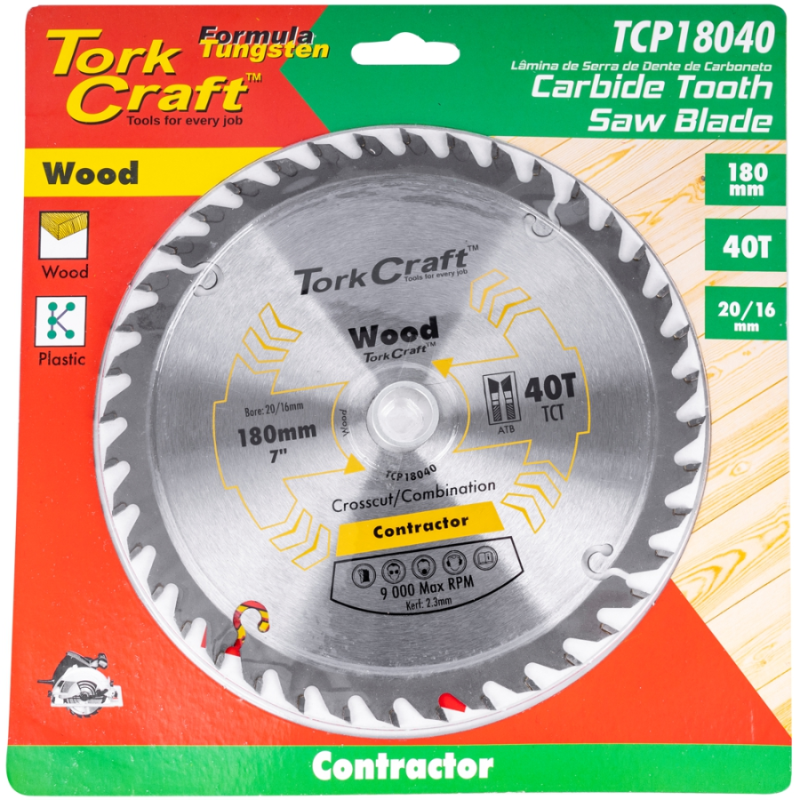 (image for) Blade Contractor 180 X 40t 20/16 Circular Saw Tct