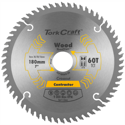(image for) Blade Contractor 180 X 60t 30/20/16 Circular Saw Tct