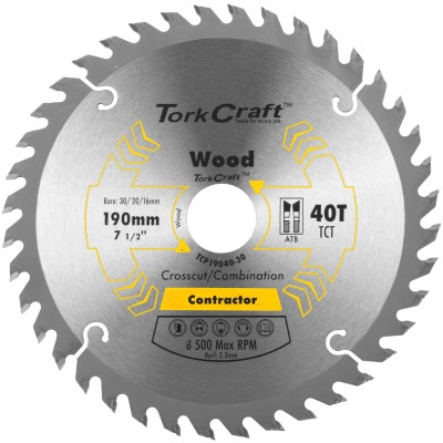 (image for) Blade Contractor 190 X 40t 30/20/16 Circular Saw Tct