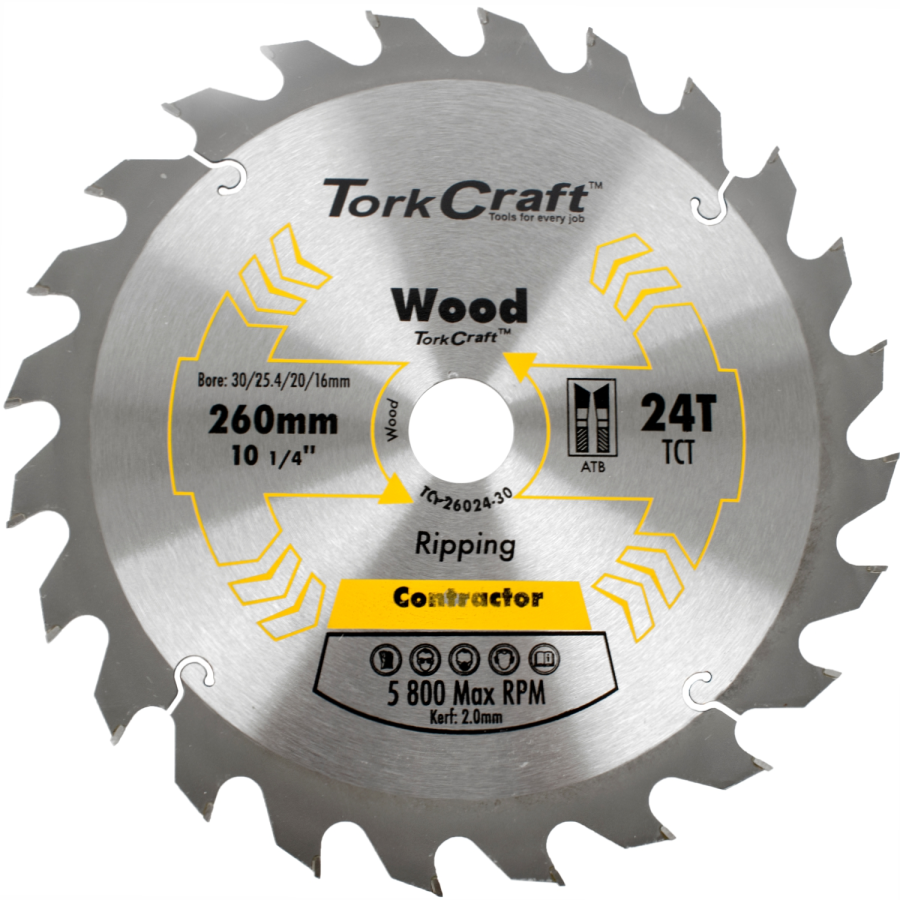 (image for) Blade Contractor 260 X 24t 30/1/20/16 Circular Saw Tct