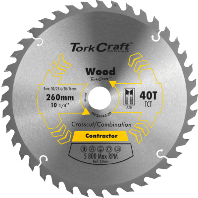 (image for) Blade Contractor 260 X 40t 30/1/20/16 Circular Saw Tct
