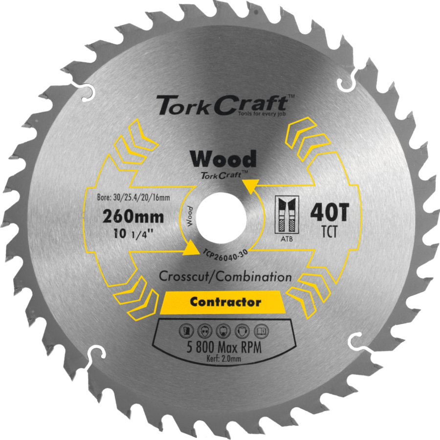 (image for) Blade Contractor 260 X 40t 30/1/20/16 Circular Saw Tct