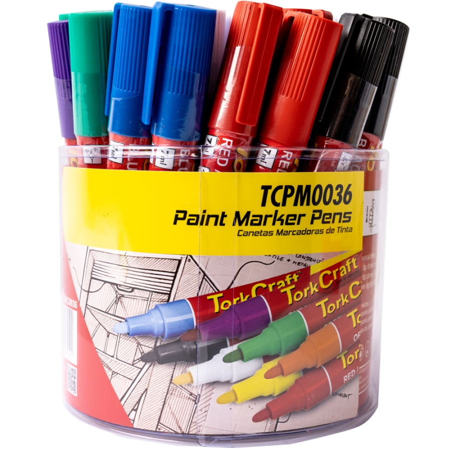 (image for) Paint Marker Pen 36pc Bulk Tub Red/yel/white/black/blue/green/purple/o