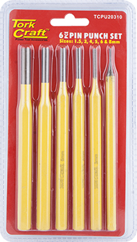 (image for) Tork Craft Pin Punch Set 6pc - 1.5, 3, 4, 5, 6, 8mm Yellow