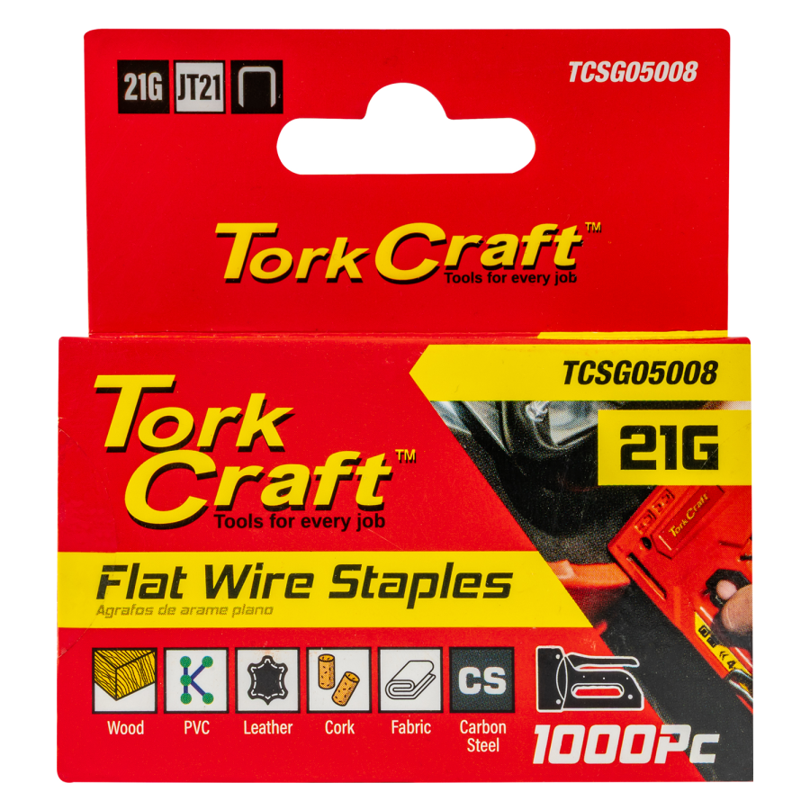 (image for) Flat Wire Staple 21g X 0.7mm X 8mm Jt21 1000pc C/steel For Tcsg0500