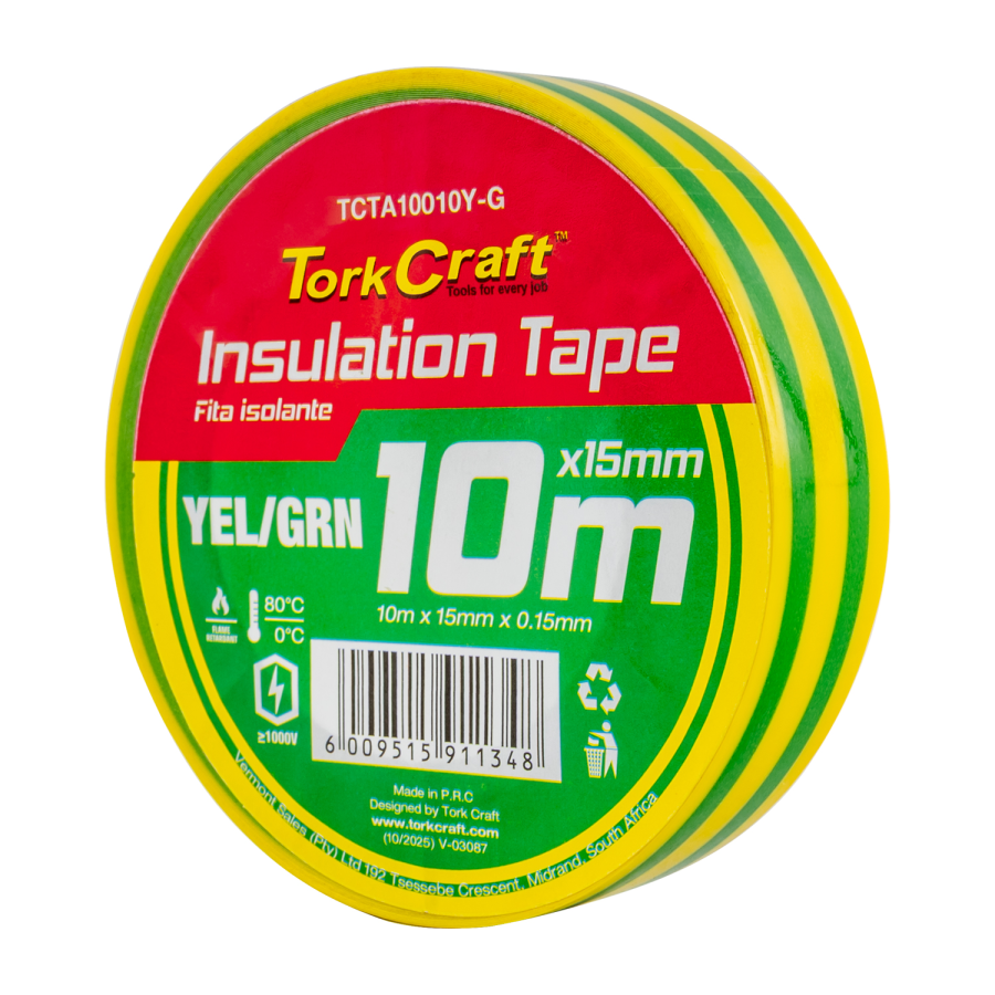 (image for) 0.15mmx15mmx10m Yellow And Green Insulation Tape