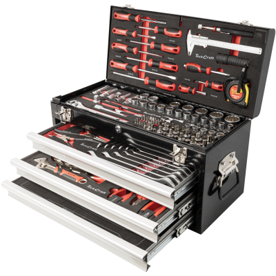 (image for) Tork Craft 154-Piece 3-Drawer Track Box Tool Set 535 x 255 x 315mm TCTB154