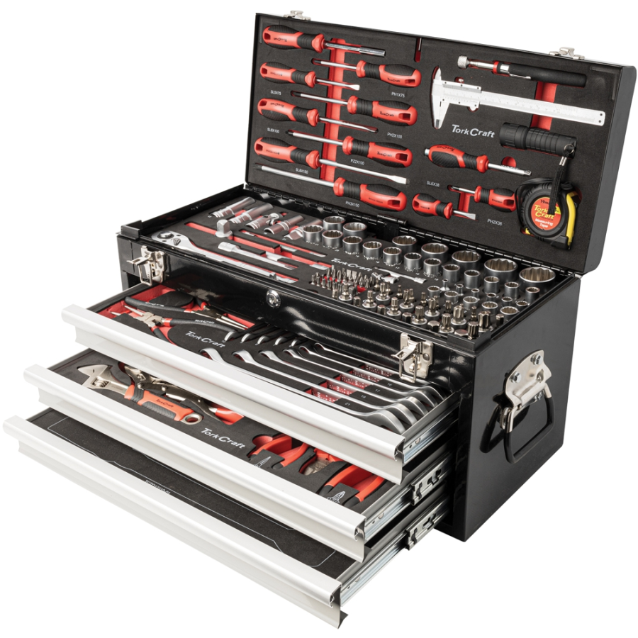 (image for) Tork Craft 154-Piece 3-Drawer Track Box Tool Set 535 x 255 x 315mm TCTB154