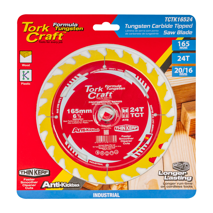 (image for) Tct Saw Blade 165mm X 1.6mm X 20mm X 24t Wood Thin Kerf