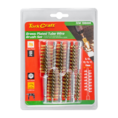 (image for) Tube Brush 6pc Set Brass Wire 6,35mm Hex Shank