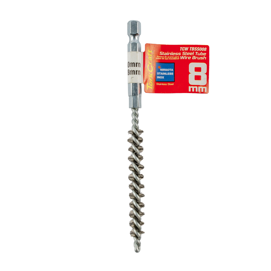 (image for) Tube Brush 8mm X 120mm Stainless Steel 6,35mm Hex Shank
