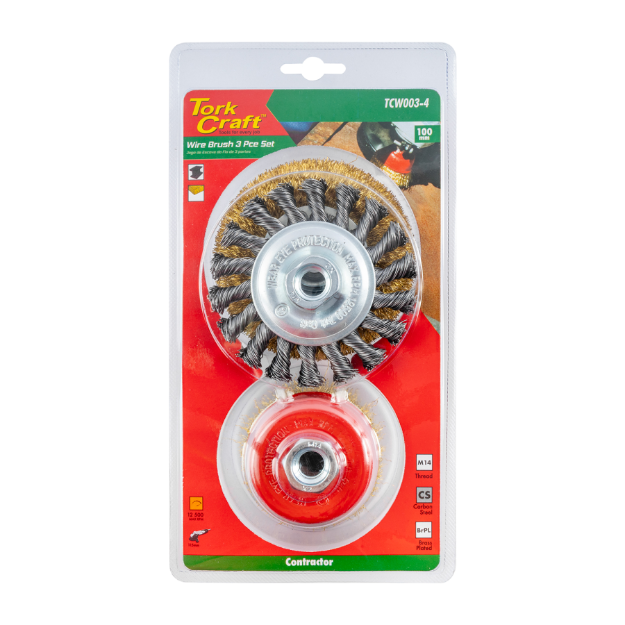 (image for) Wire Brush Set 3pce 100mm Twist Knot Wheel