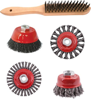 (image for) Wire Brush Angle Grinder Kit M14 Crimped & Knotted Set 5pce Hand Brush