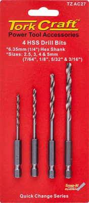 (image for) Hex Shank Drill Bit 4 Pce Set 2.5mm 3mm 4mm 5mm