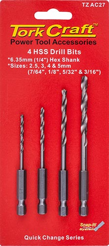 (image for) Hex Shank Drill Bit 4 Pce Set 2.5mm 3mm 4mm 5mm