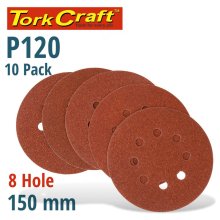 Tork Craft Sanding Disc Velcro 150mm 120 Grit With Holes 10/Pk