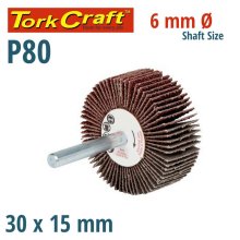 Tork Craft Flap Wheel 30 X 15 X 6mm Shaft 80 Grit Per Each (100 Per Box)