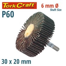Tork Craft Flap Wheel 30 X 20 X 6mm Shaft 60 Grit Per Each (90 Per Box)