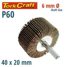Tork Craft Flap Wheel 40 X 20 X 6mm Shaft 60 Grit Per Each (50 Per Box)
