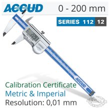 Accud Accud Coolent Proof Digital Caliper With Calibration Cert 0-200mm